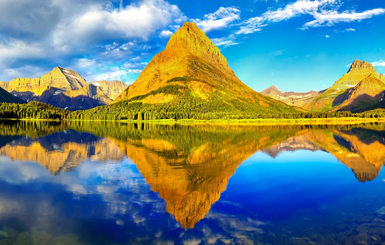 Photo wallpaper wallpaper, nature, clouds, lake, reflection, the mountains