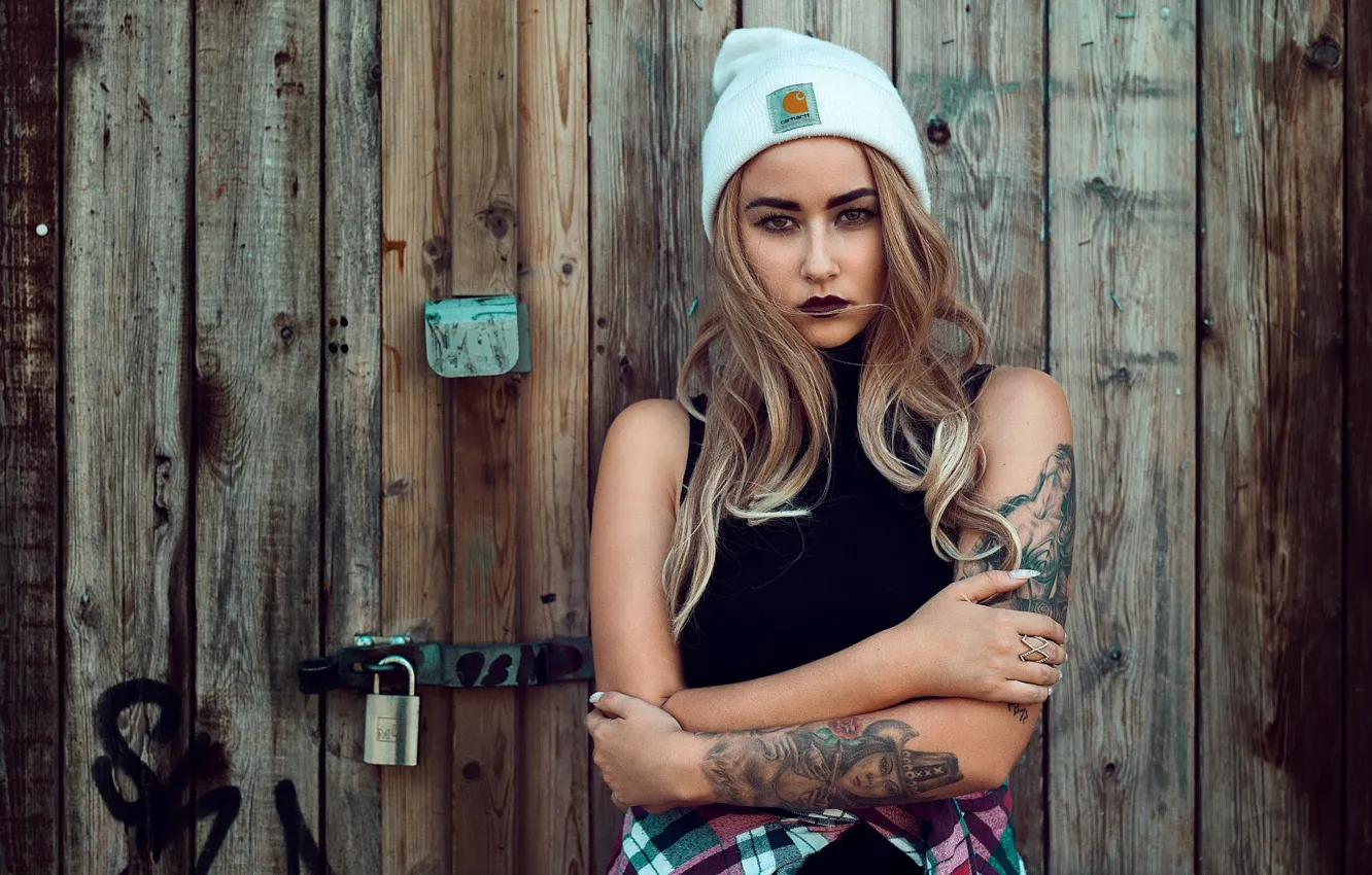 Photo wallpaper look, pose, background, castle, model, hat, Board, portrait