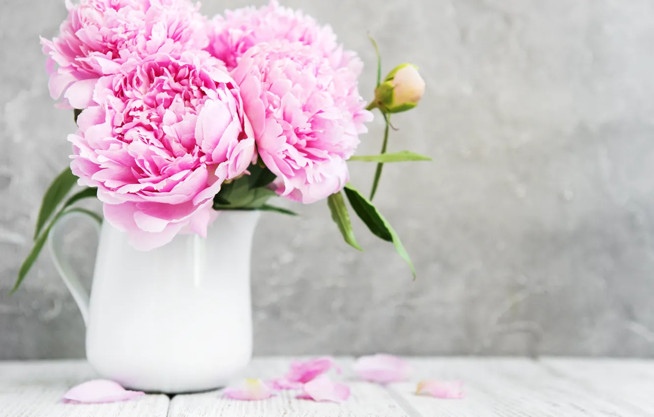Photo wallpaper flowers, pink, wood, pink, flowers, peonies, peonies