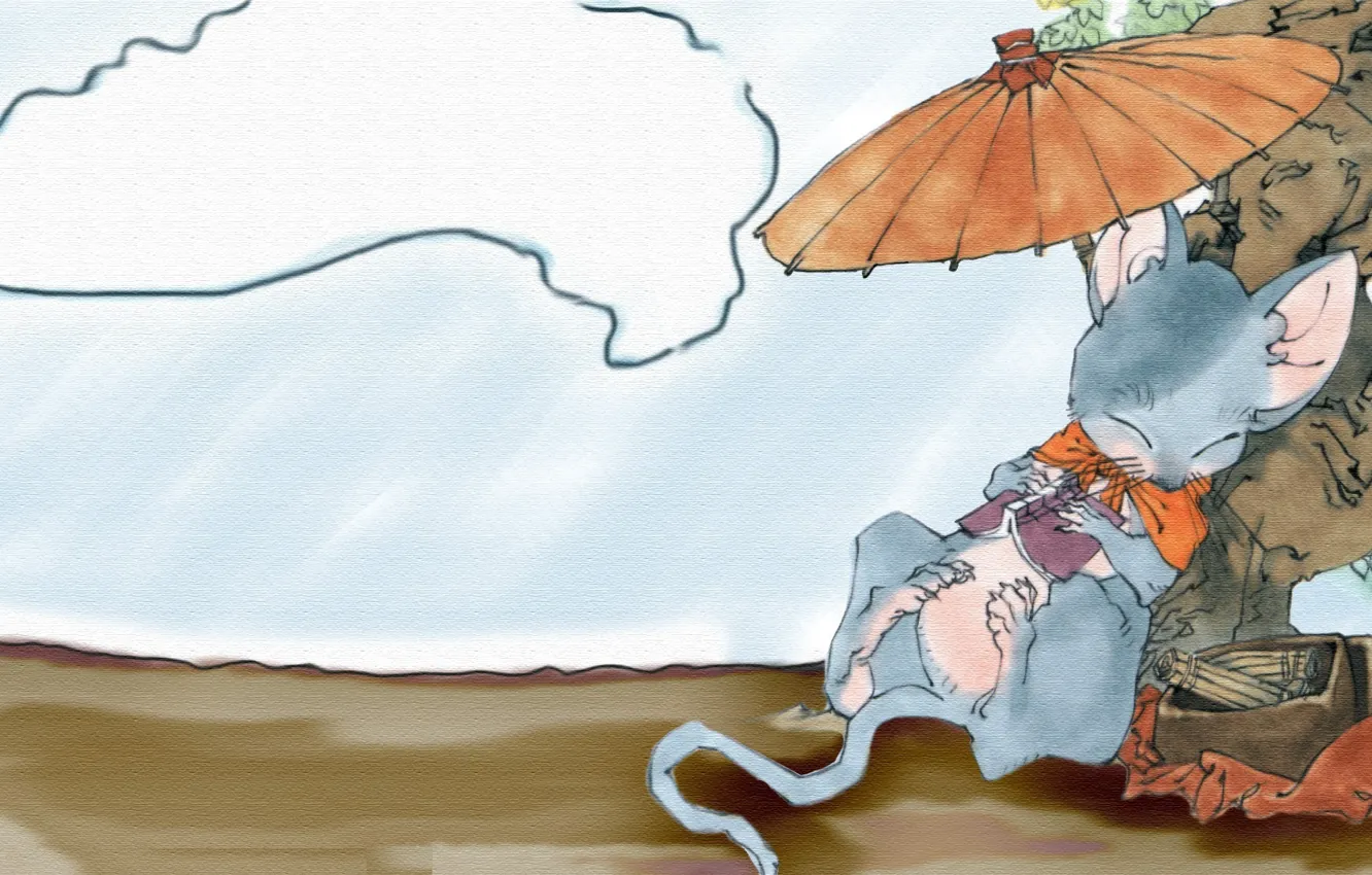 Photo wallpaper the sky, sleep, mouse, book, the trunk of the tree, under the umbrella, The Twelve …