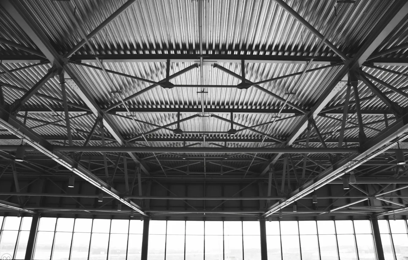 Photo wallpaper roof, pipe, design, interior, the ceiling, airport, iron, interior