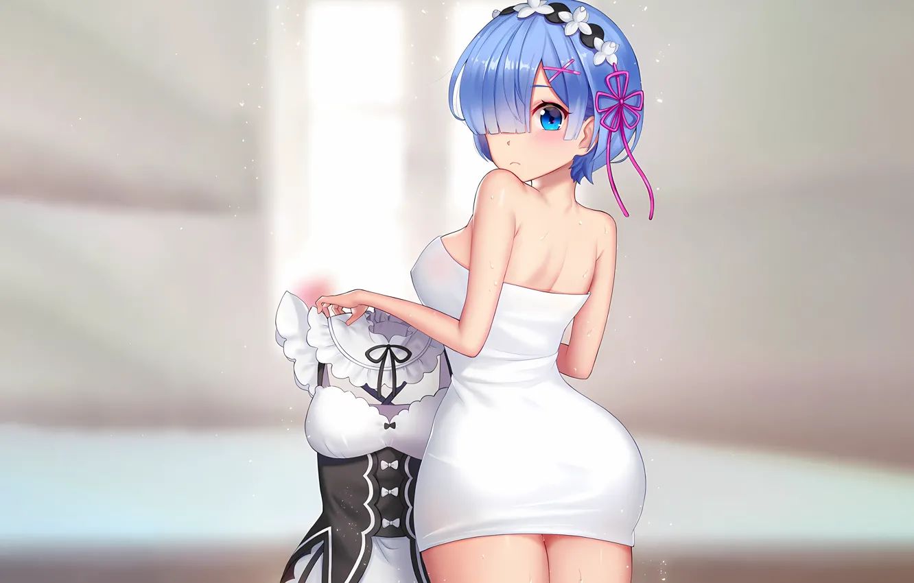 Photo wallpaper girl, sexy, wet, anime, blue eyes, beautiful, short hair, pretty