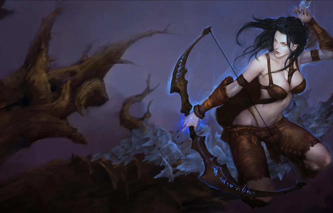 Photo wallpaper girl, magic, bow, arrows, runes, League of Legends