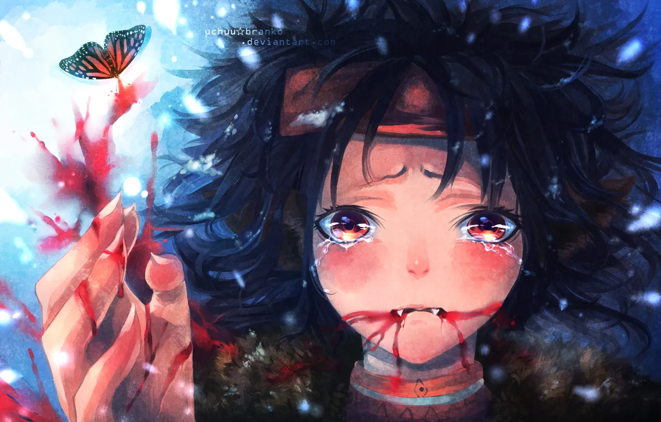 Wallpaper butterfly, blood, tears, curls, uchuubranko for mobile and ...