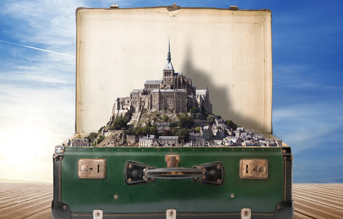 Photo wallpaper the city, creative, tower, suitcase