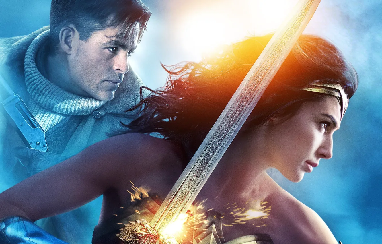 Photo wallpaper cinema, sword, Wonder Woman, armor, movie, ken, blade, brunette