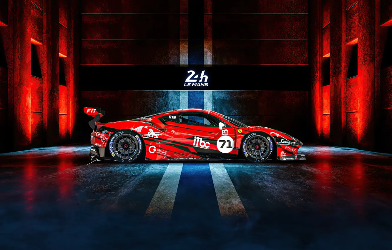 Photo wallpaper Ferrari, sportcar, race car, 24 Hours of le Mans, Ferrari 488 GTE