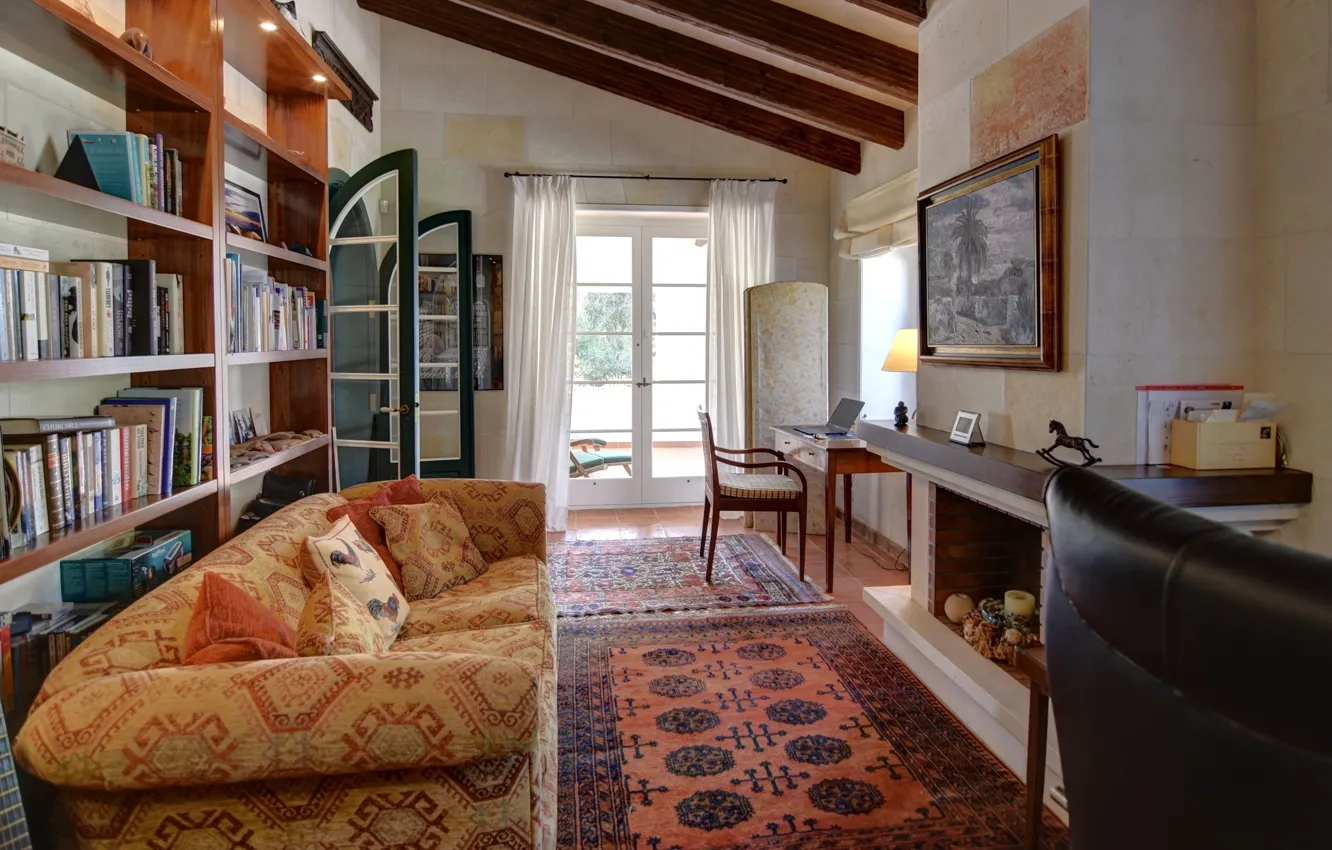 Photo wallpaper Desk, interior, library, living room, home office