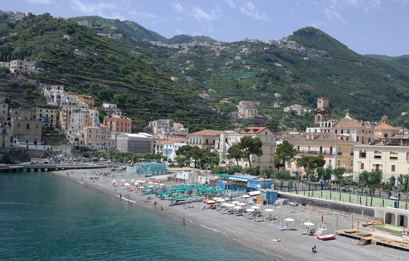 Photo wallpaper sea, beach, mountains, home, Italy, resort, Campaign, Minori