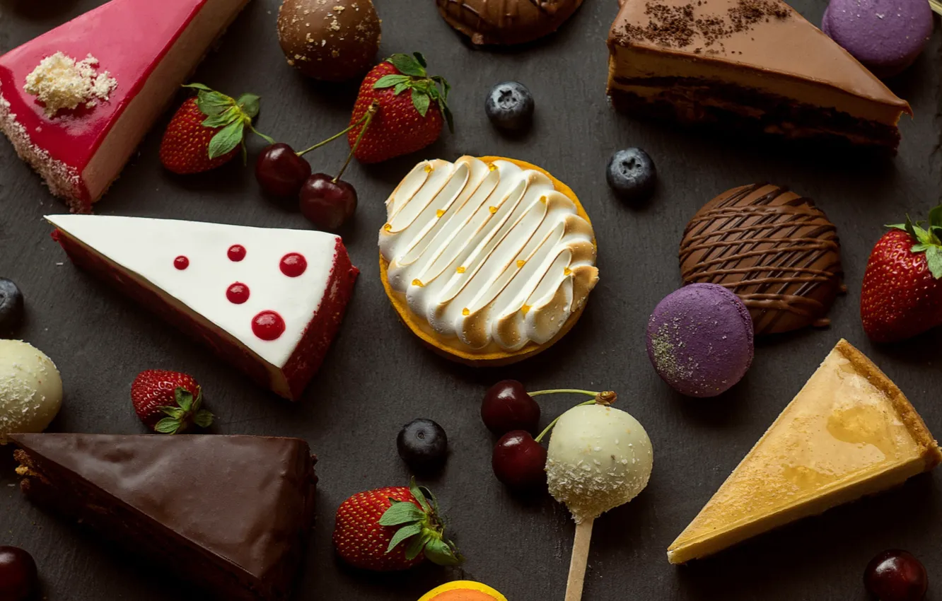 Photo wallpaper cherry, strawberry, candy, sweets, cake, cake, dessert, blueberries