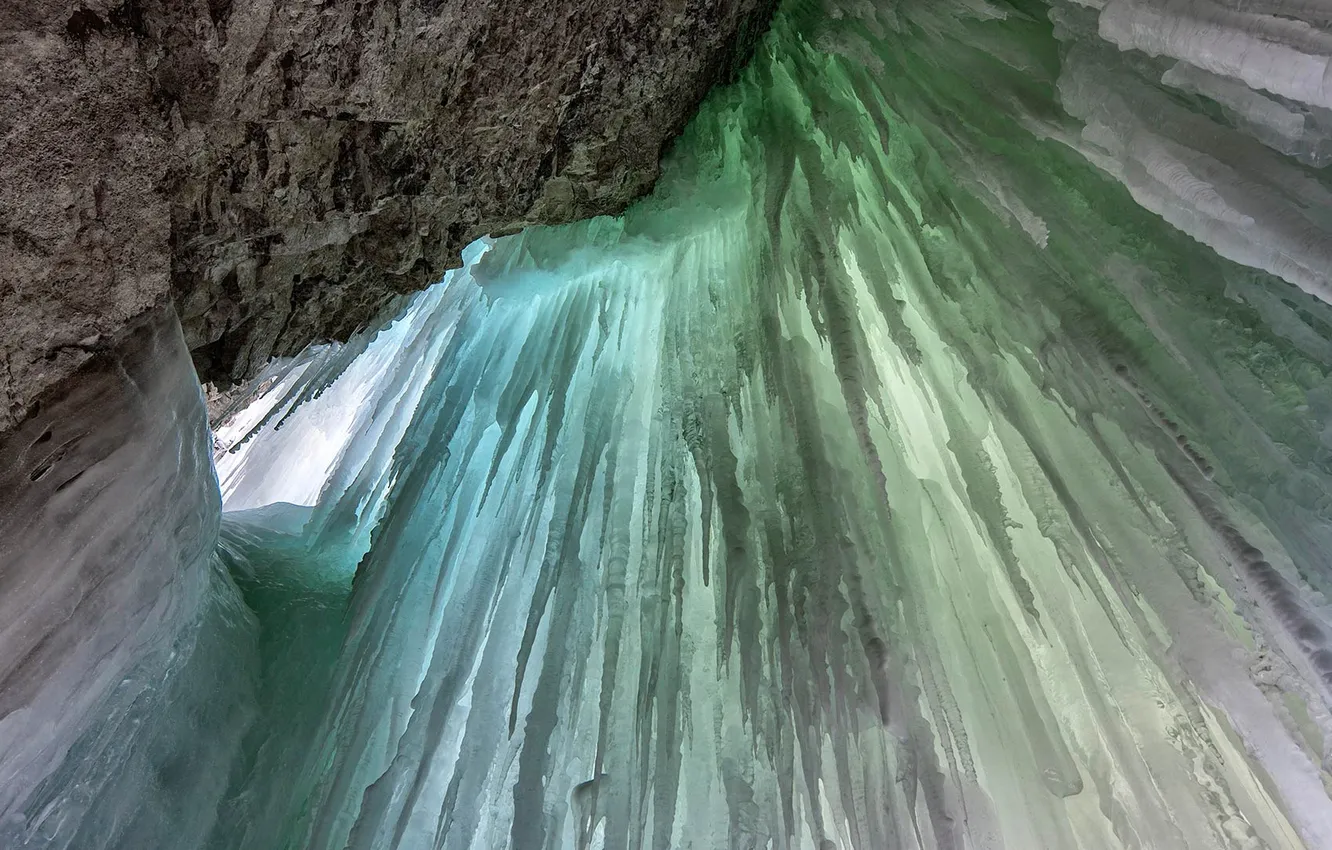 Photo wallpaper ice, rock, waterfall, icicles, Canada, Albert, Banff National Park