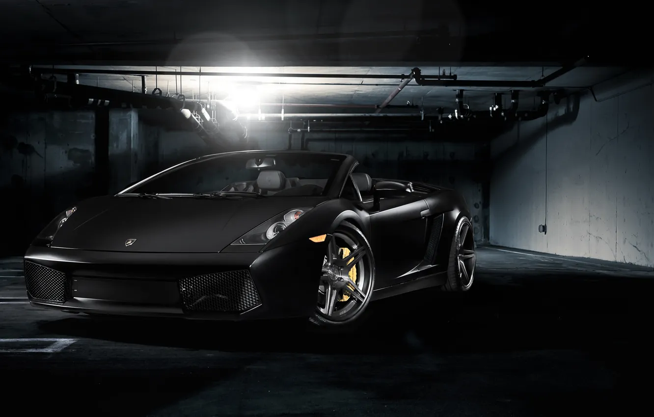 Photo wallpaper light, glare, black, lamp, Lamborghini, pipe, Parking, Gallardo