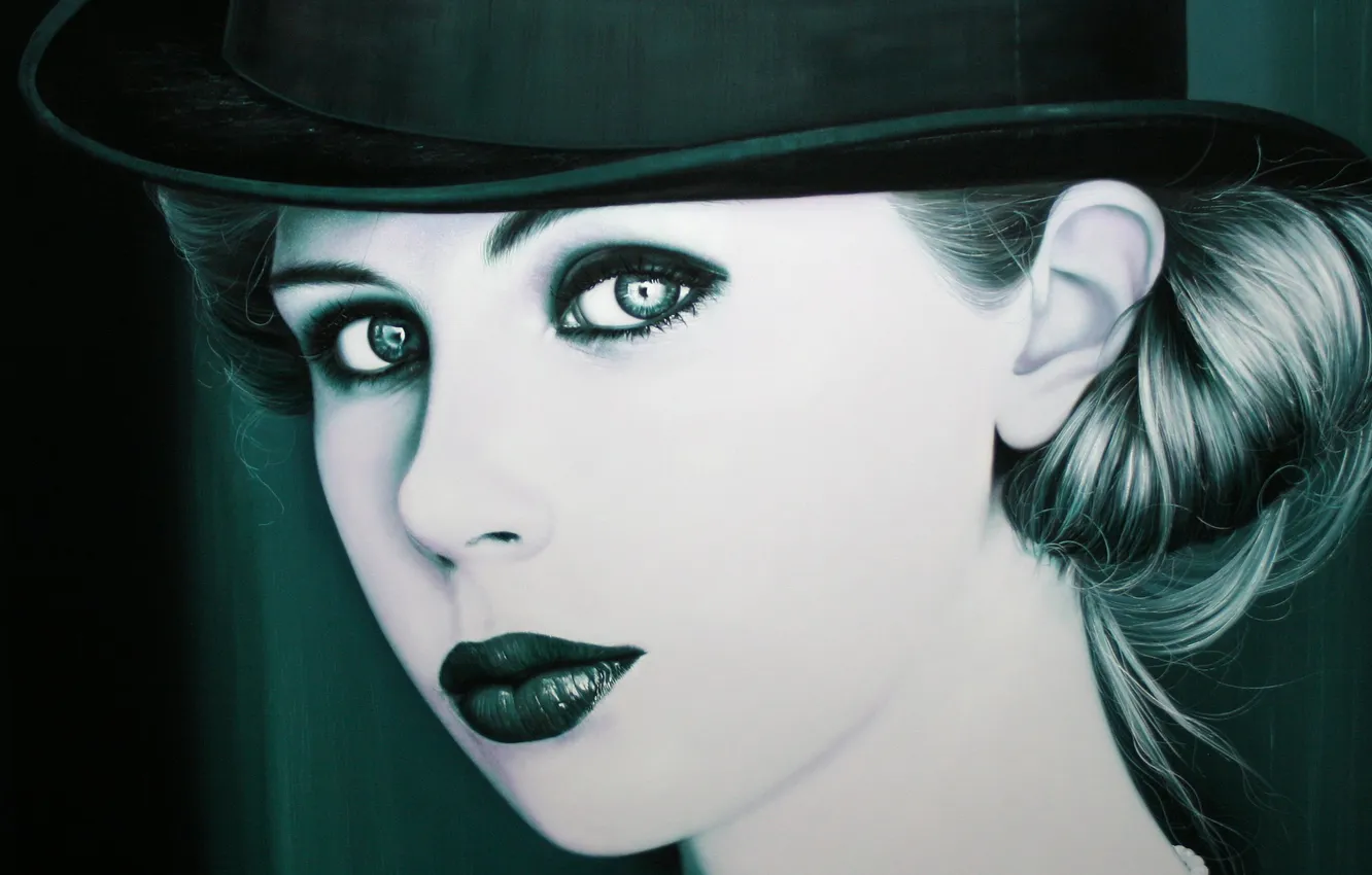 Photo wallpaper woman, portrait, hat, monochrome