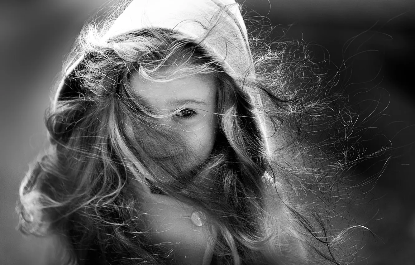 Photo wallpaper child, girl, face, black and white