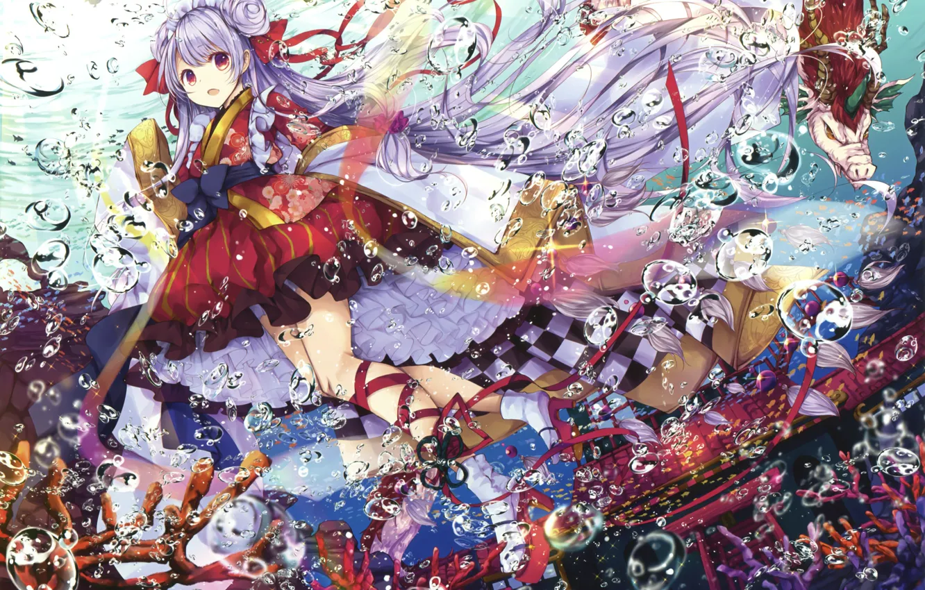 Photo wallpaper water, bubbles, anime, art, girl