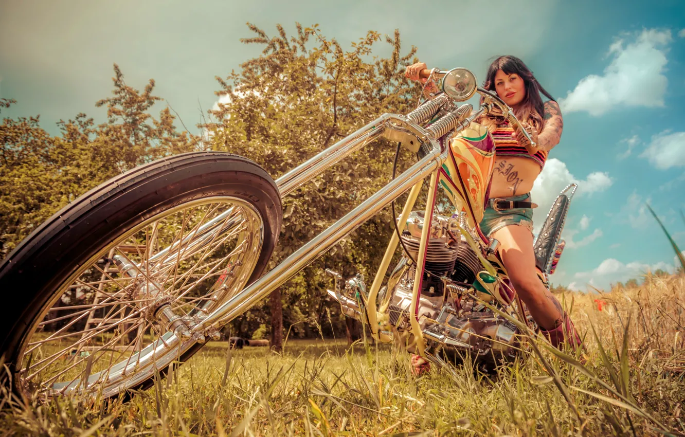 Photo wallpaper girl, background, motorcycle
