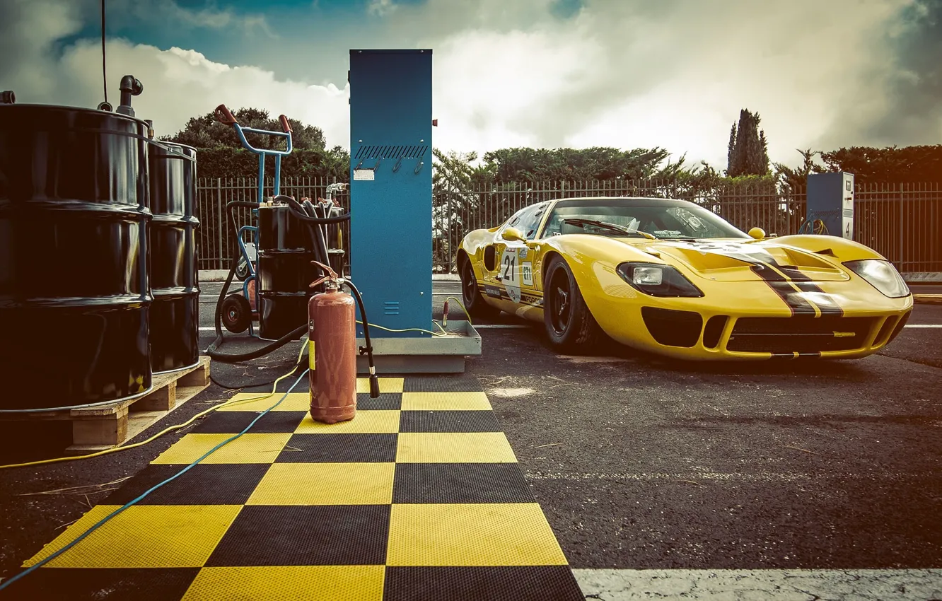 Photo wallpaper Ford, Car, Race, Yellow, 1966, GT40