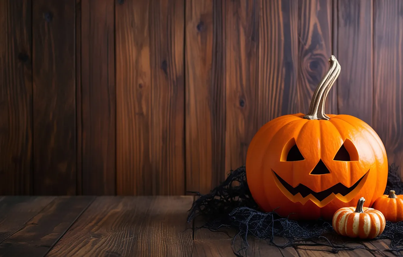 Photo wallpaper Board, pumpkin, Halloween, Halloween, faces, Jack, AI art, neural network