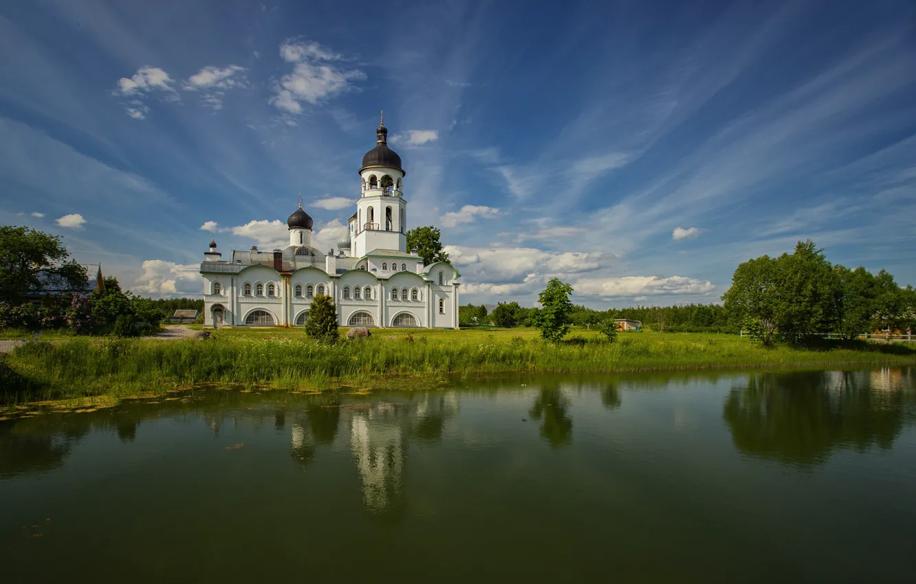 Photo wallpaper water, landscape, nature, Pskov oblast, Yuri Kulakov, Krypetskoy Monastery