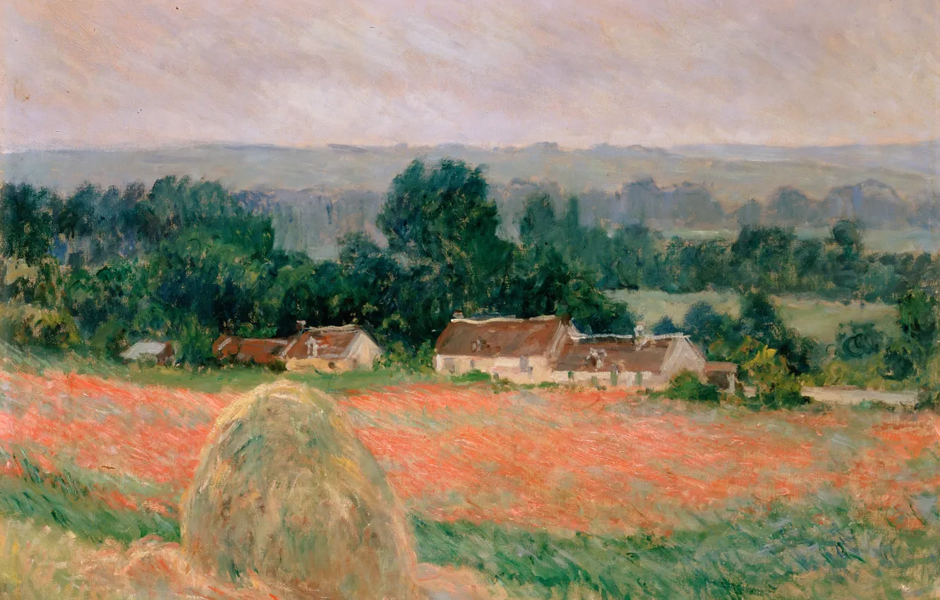 Photo wallpaper field, landscape, home, picture, Claude Monet, Oscar-Claude Monet, Haystack at Giverny