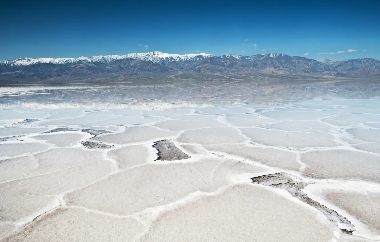 Photo wallpaper the sky, water, snow, mountains, lake, reflection, blue, tops