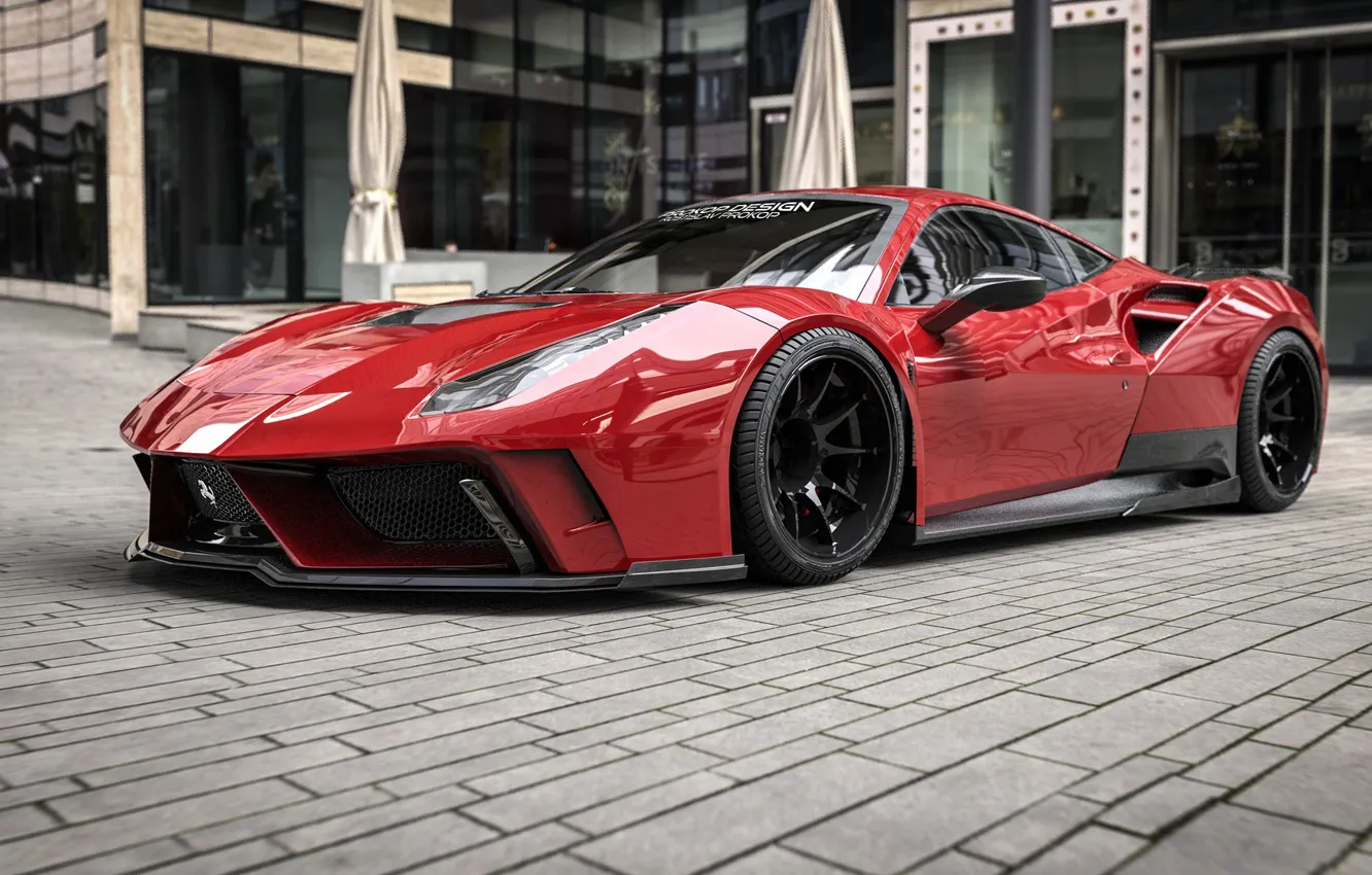 Photo wallpaper car, machine, auto, red, rendering, Ferrari, supercar, sports car