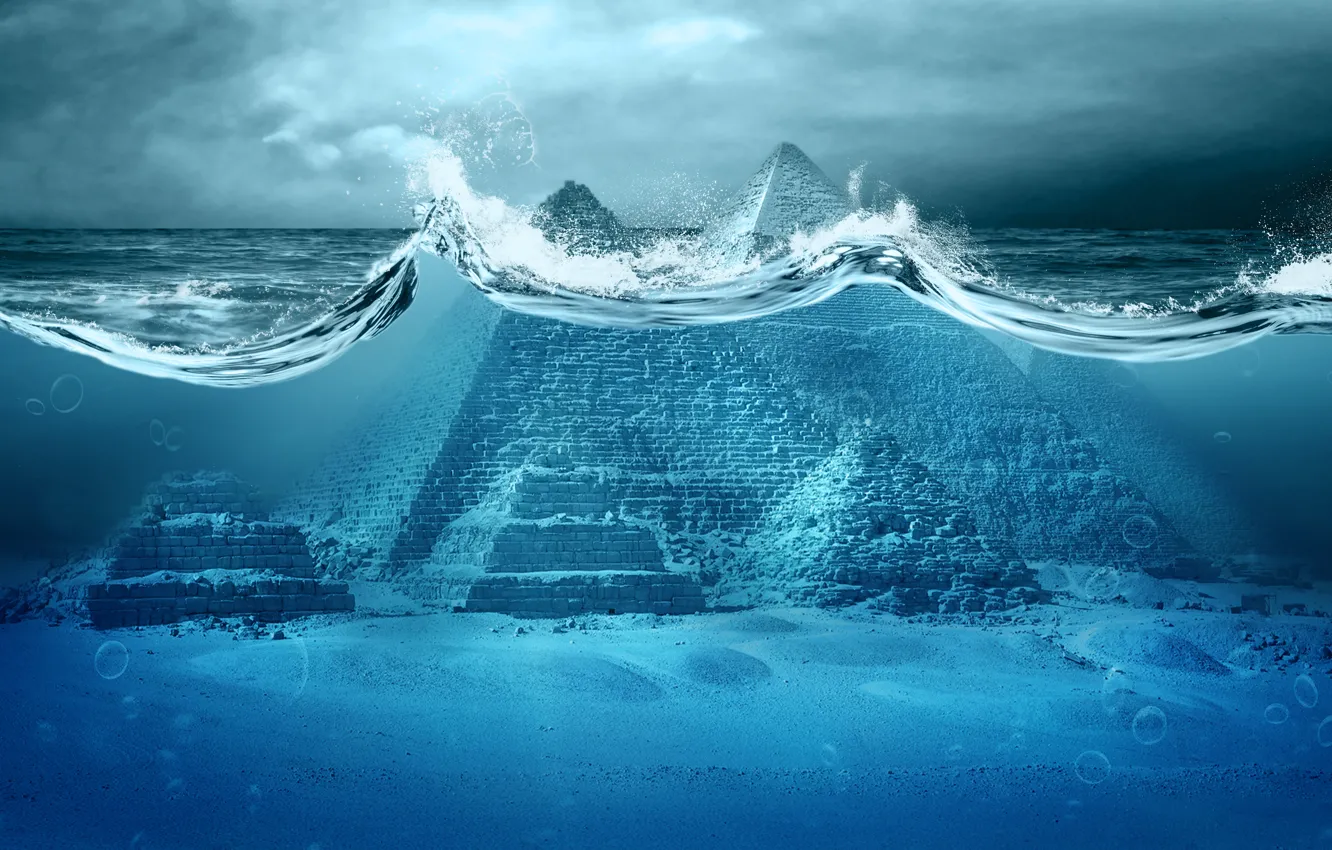 Photo wallpaper the ocean, disaster, Apocalypse, pyramid, storm, sea, ocean, Egypt