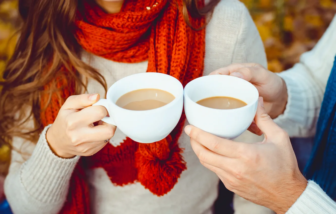 Photo wallpaper autumn, coffee, Cup, hot, autumn, couple, coffee, Happy
