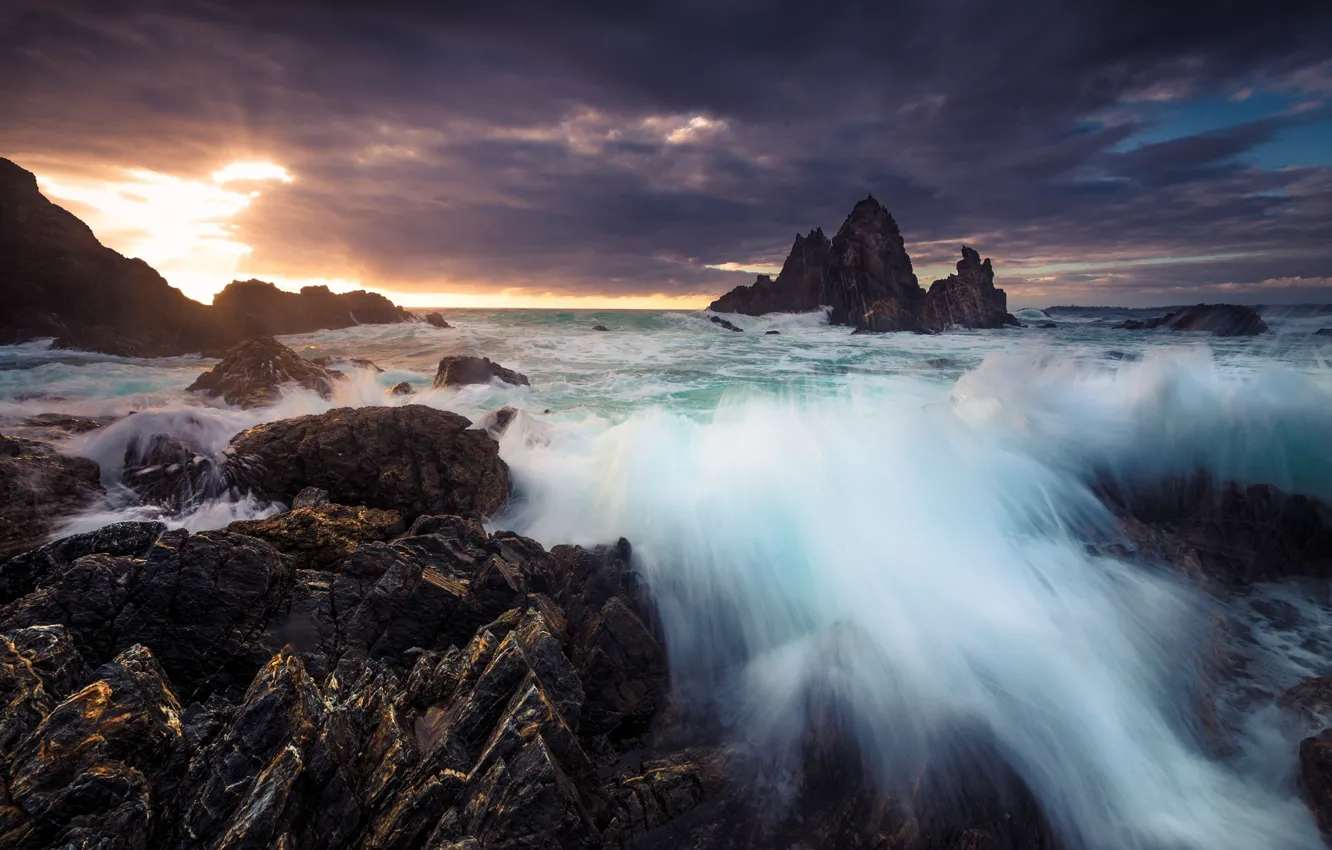 Photo wallpaper sea, mountains, dawn, Australia