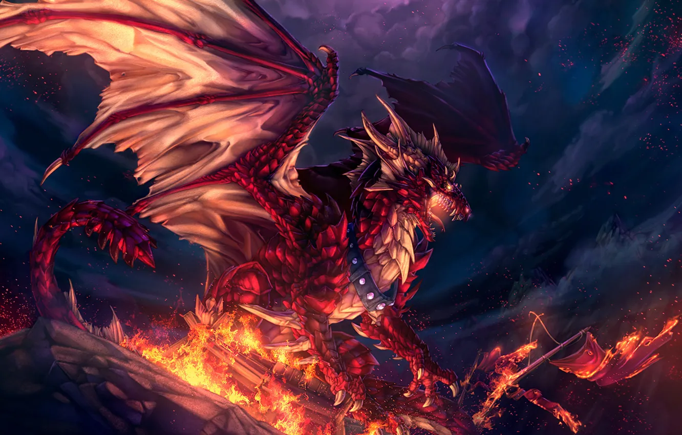 Photo wallpaper red, dragon, lava