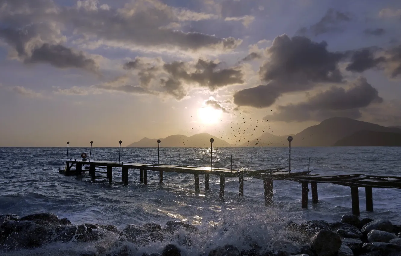Photo wallpaper sea, landscape, bridge