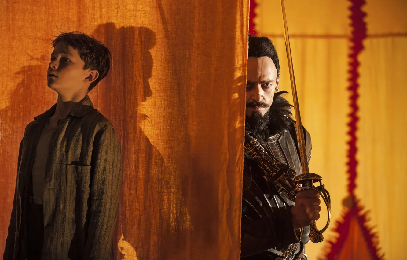 Photo wallpaper shadow, frame, fantasy, adventure, Hugh Jackman, Hugh Jackman, sword, blind