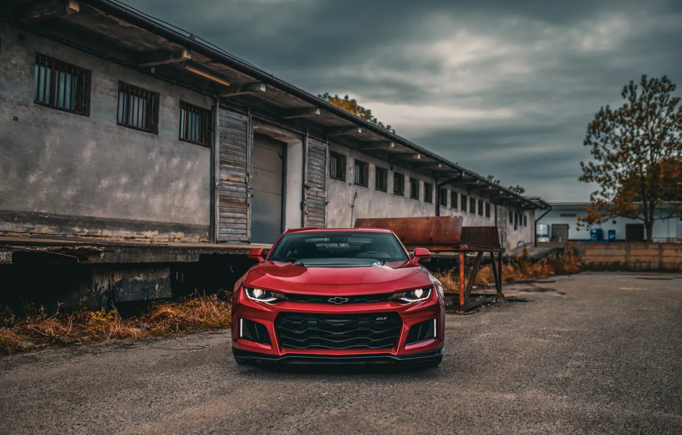 Photo wallpaper Red, Camaro ZL1, Front view