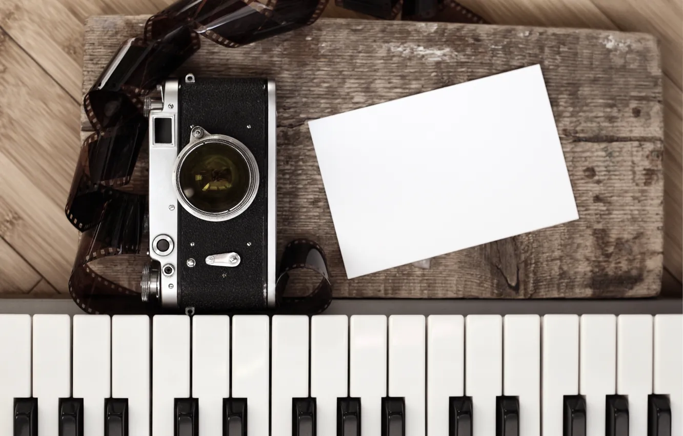 Photo wallpaper retro, the camera, piano, items, style, retro, camera, old