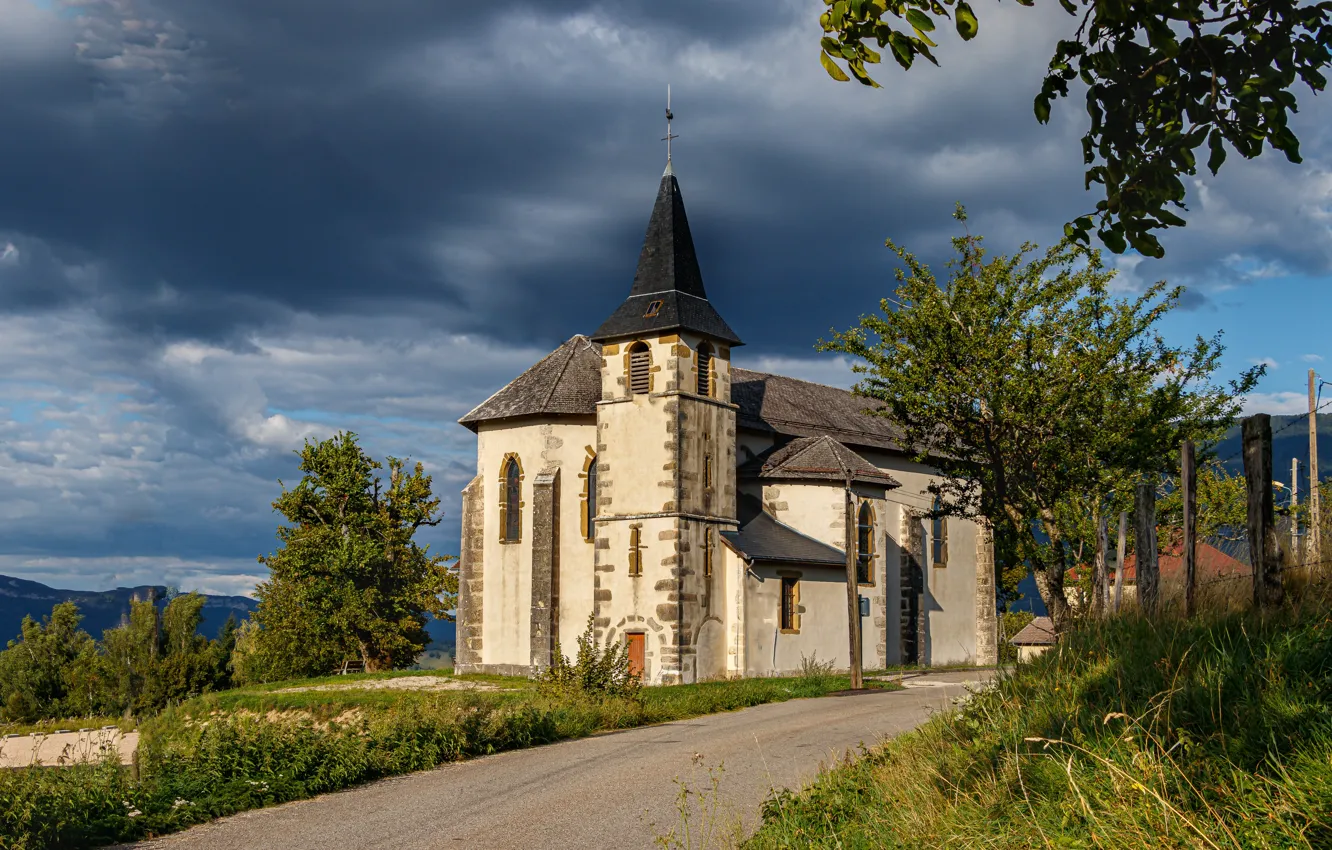 Photo wallpaper road, France, Church