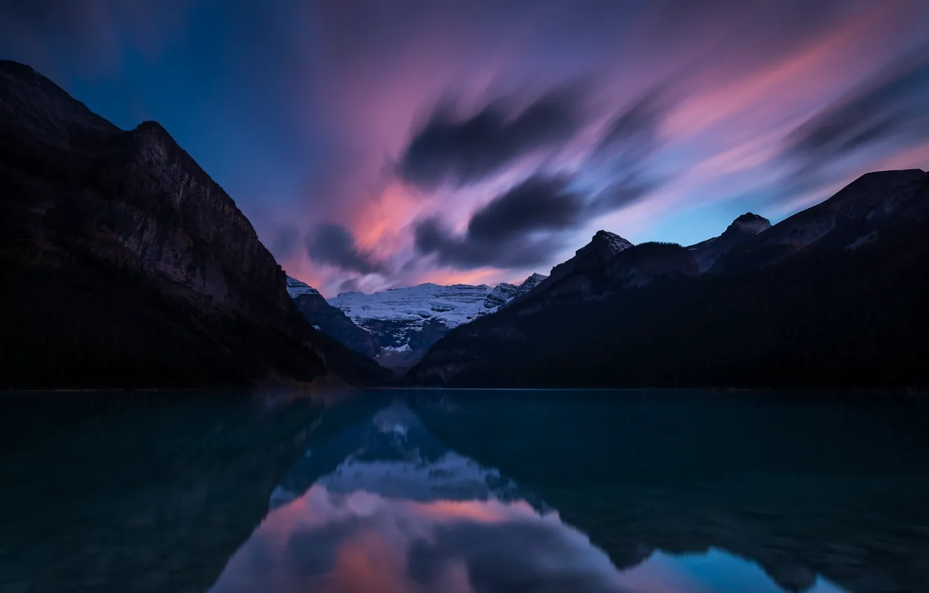Photo wallpaper the sky, clouds, mountains, lake
