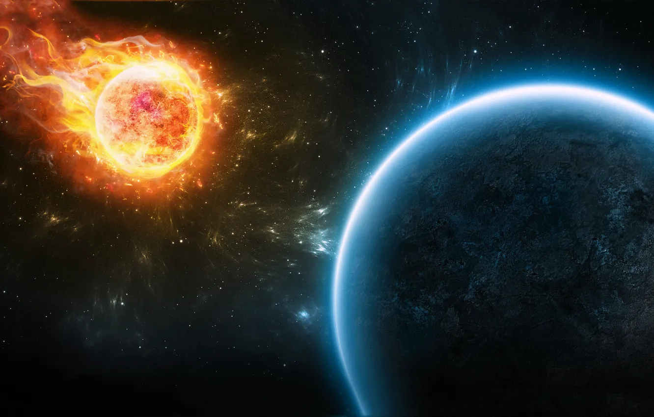 Photo wallpaper flame, planet, meteorites, killer, the end