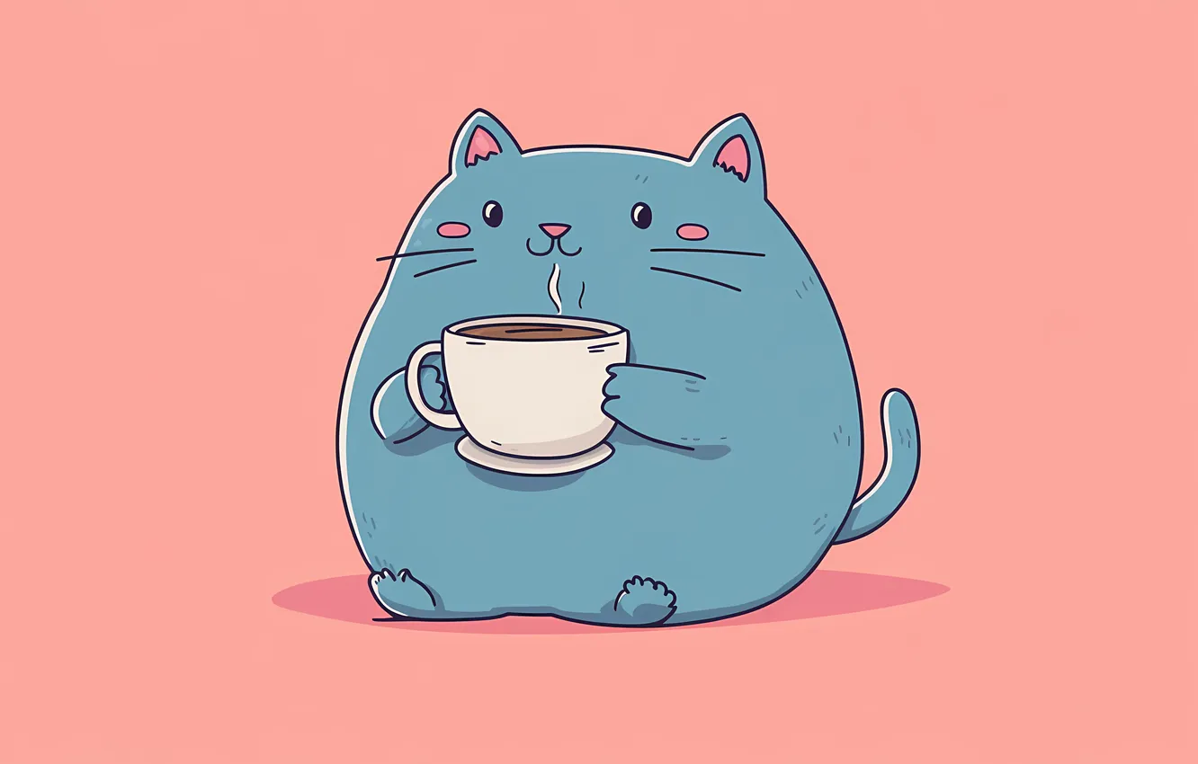 Photo wallpaper cat, cat, look, blue, blue, tea, figure, coffee