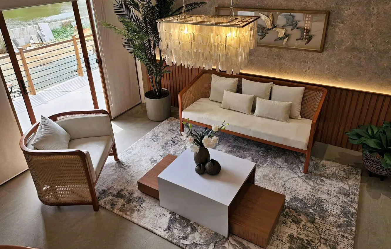 Photo wallpaper design, style, room, plant, interior, chair, sofa, living room