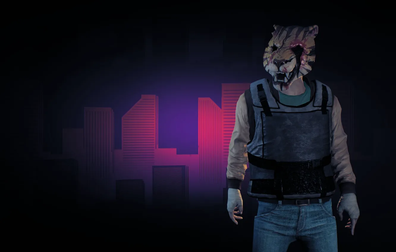 Photo wallpaper game, tiger, mask, bulletproof vest, Payday 2, Payday, tora