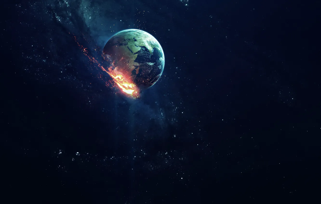 Photo wallpaper Stars, Comet, Planet, Space, Earth, Apocalypse, Art, The end