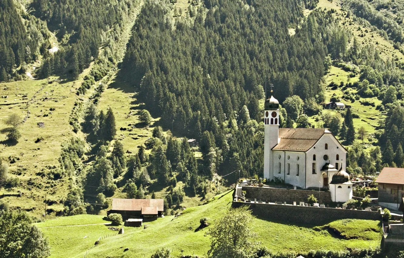 Photo wallpaper mountains, the city, Austria, the Church
