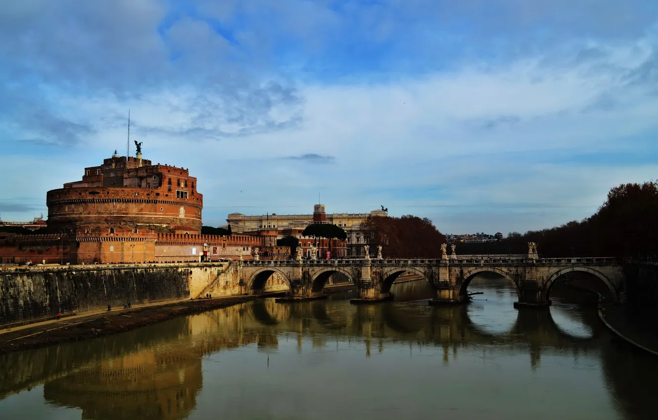 Photo wallpaper the sky, bridge, the city, river, photo, Italy, Rome, Tiber