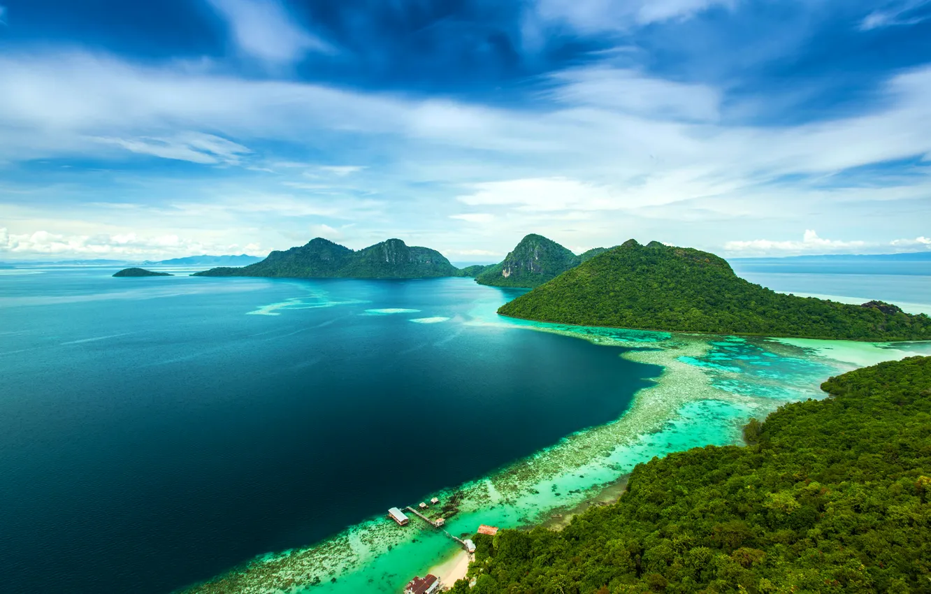 Photo wallpaper sea, mountains, tropics, coast, island, Malaysia, Bohey Dulang Island
