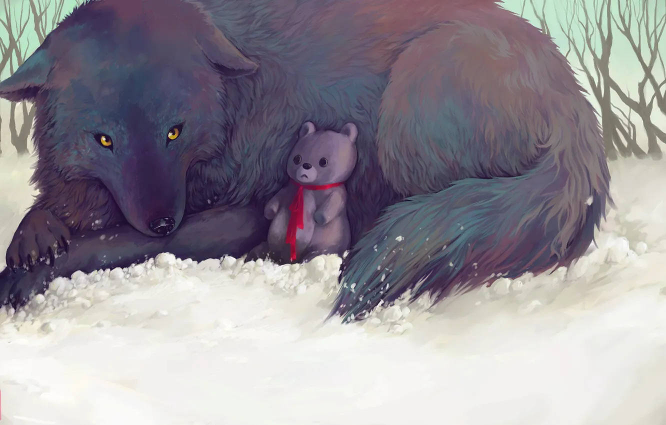 Photo wallpaper winter, snow, nature, wolf, Teddy bear, by Glad-Sad