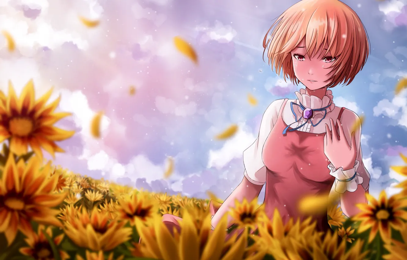 Photo wallpaper flowers, girl, crying