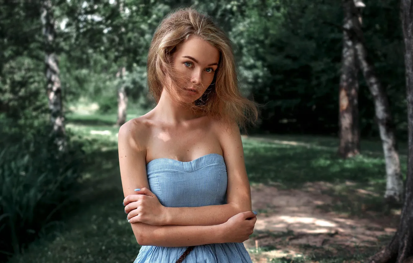 Photo wallpaper forest, look, girl, hair, dress, Anastasia Shcheglova