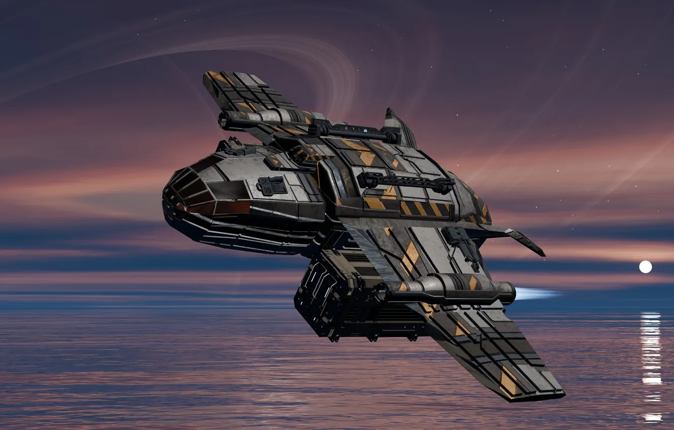 Photo wallpaper the sky, flight, fiction, UFO, pond, aircraft, the alien ship, AI art