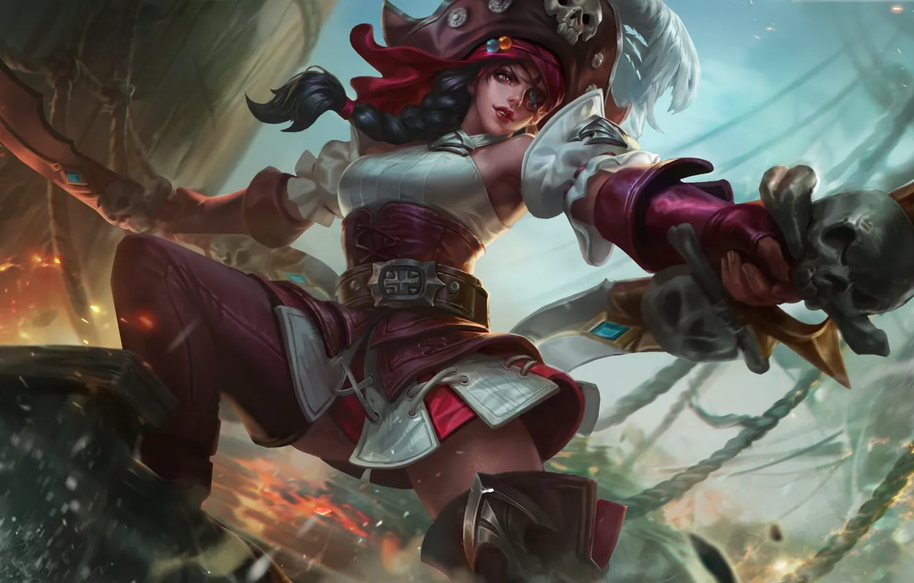 Photo wallpaper weapons, brunette, braid, pirates, gesture, Karina, characters, blade