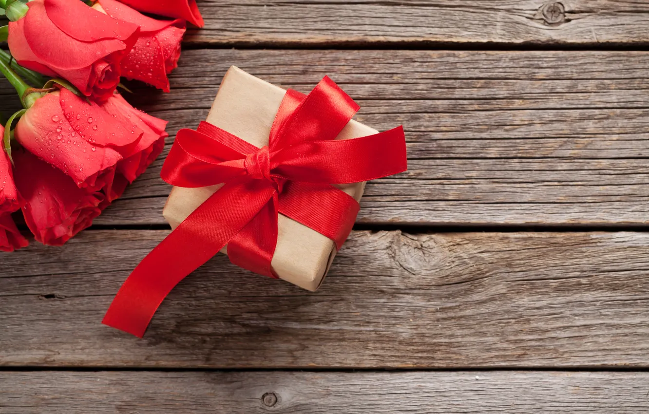 Photo wallpaper love, flowers, gift, romance, roses, love, Valentine's day, wood